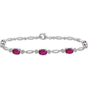 Sterling Silver + Ruby (Oval-Shape) Bracelet 7.5in
